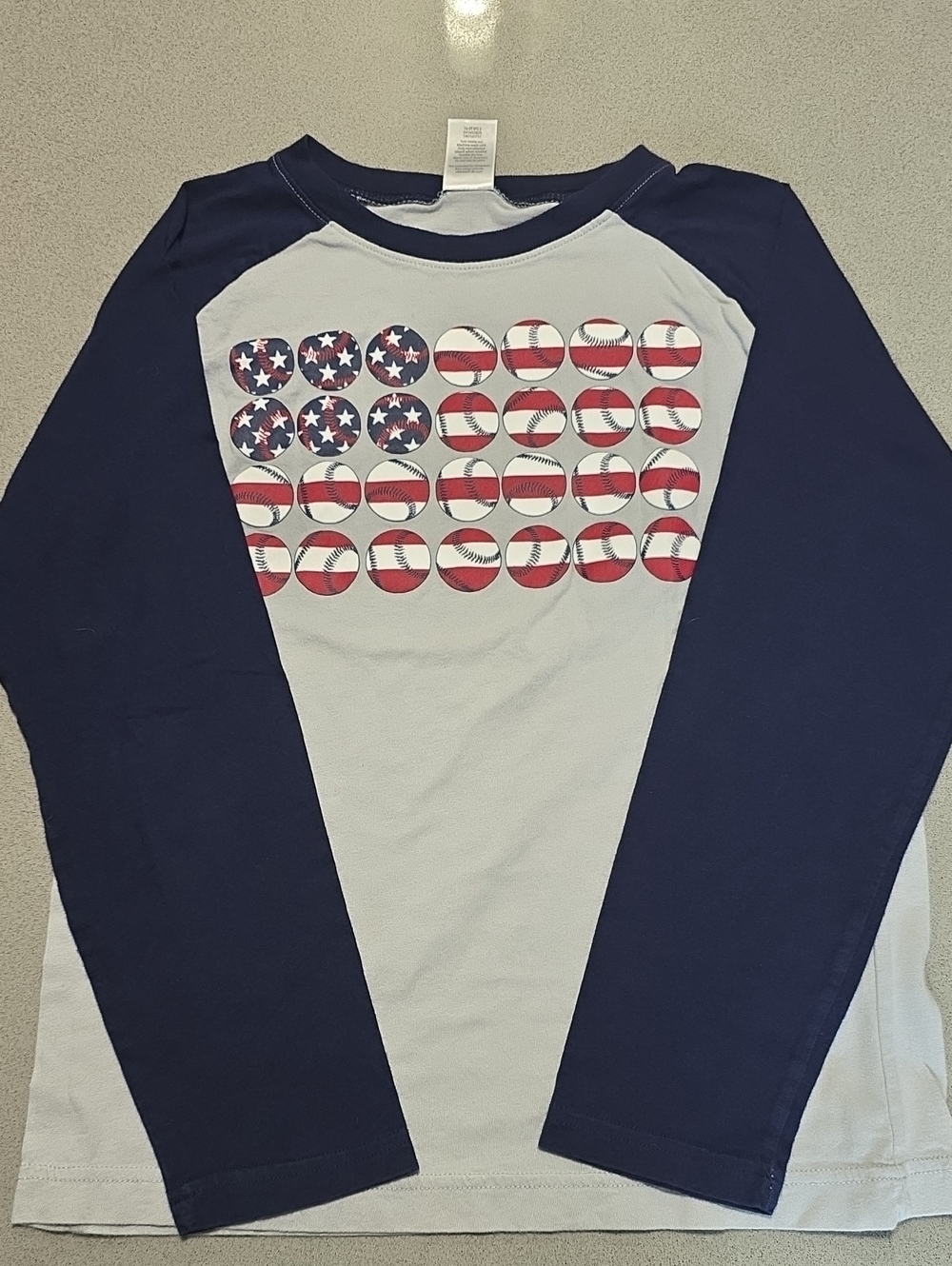 Gymboree Navy and White Raglan Long Sleeve Tee with Flag Dot Graphic